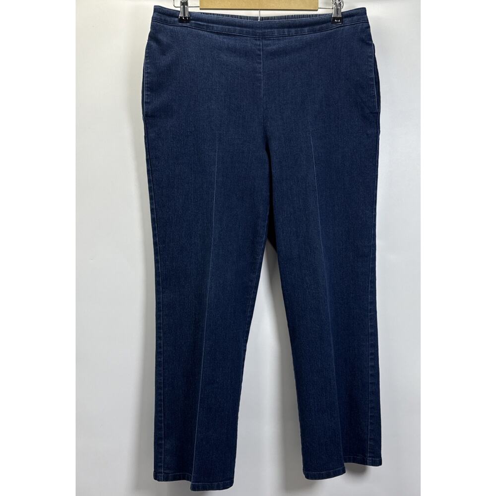 Alfred Dunner Womens Blue Elastic Waist Pull On Denim Straight Leg Jeans Size 12